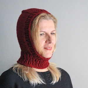 Balaclava for women, balaclava ski mask, burgundy balaclava, balaclava knit hat, knit bonnet hat, aviator cap, knit balaclava, knit helmet