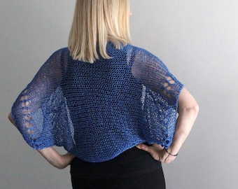 Classic blue shrug, loose knit shrug, summer shrug, summer knit, classic blue bolero, blue cotton shrug, cotton bolero, blue crop cardigan