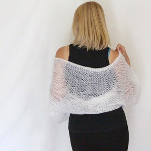 Knit shrug, white shrug, mohair shrug, loose knit shrug, knit cover up, knit dress cover, wedding bolero, wedding shrug, handknit bolero