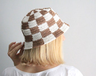 Checkered bucket hat, cotton bucket hat, y2k crochet hat, streetwear style, crochet bucket hat, tiktok crochet hat, fashion bucket hat