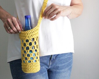 Portabotellas de agua, bolsa para botellas de agua, portabotellas de agua, bolsa para botellas de crochet, portabotellas de algodón, bolsa para botellas reutilizable