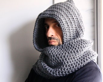 Mens Hood Scarf, Mens Infinity Scarf, Mens Winter Hood, Mens