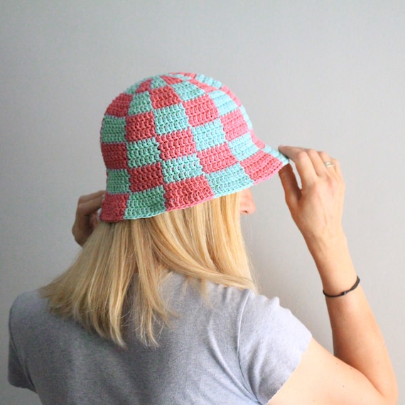 Summer Bucket Hat, Crochet Bucket Hat, Checkered Bucket Hat  display picture 3