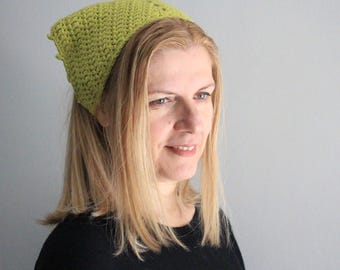 Crochet bandana, boho bandana, lime bandana, crochet hair scarf, crochet head scarf, triangle bandana, cottagecore bandana, bandana headband