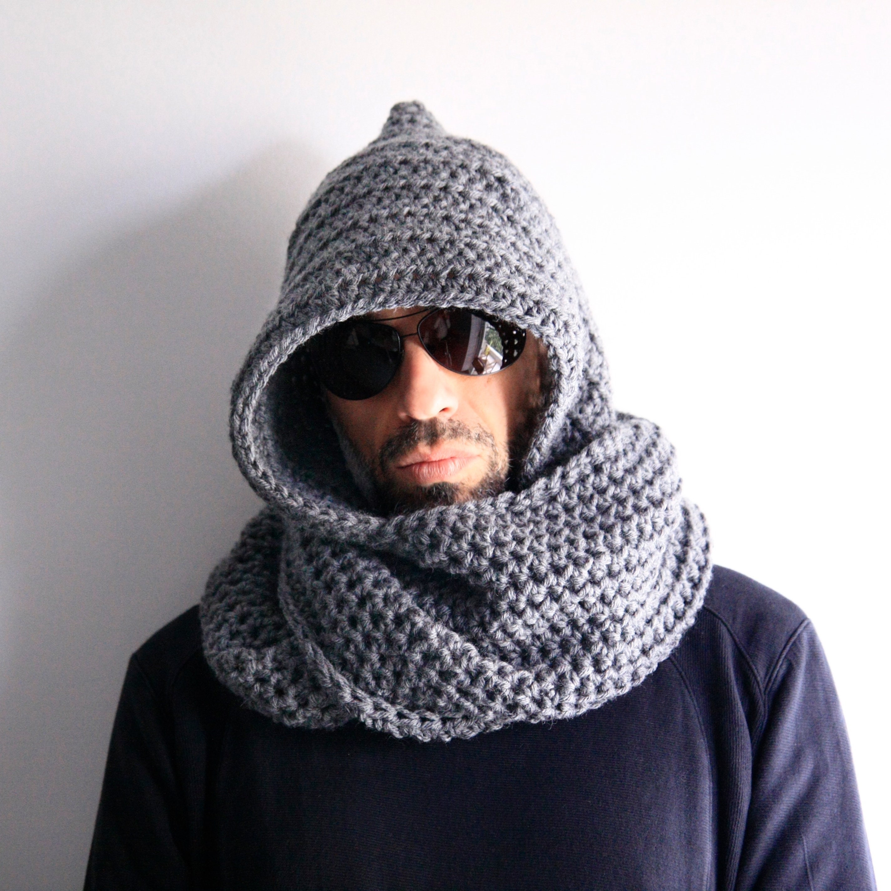 Mens Hood Scarf, Mens Infinity Scarf, Mens Winter Hood, Mens