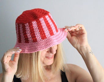 Striped bucket hat, summer bucket hat, crochet bucket hat, streetwear style, cotton bucket hat, fashion bucket hat, trendy bucket hat