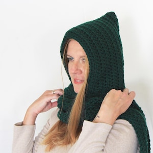 Green hooded scarf, open ends scarf with hood, green scoodie, long hooded scarf, chunky winter scarf, unisex long scarf, Calypso Long