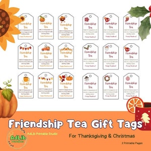 Friendship Tea Gift Tags for Christmas & Thanksgiving