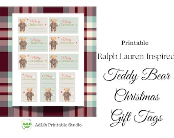 Printable Christmas Gift Tags Ralph Lauren Inspired Teddy Bear