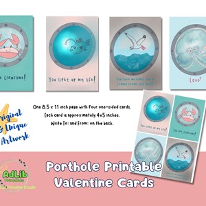 Printable Valentine&#39;s Day Cards with Sea Theme Porthole Valentine
