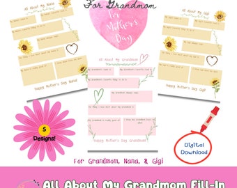 Moederdag grootmoeder, Nana, Gigi invulbare afdrukbare cadeauaandenken