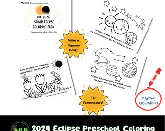2024 Solar Eclipse Preschool Coloring Pack