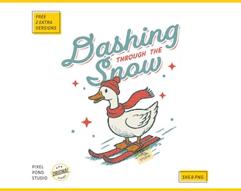 Vintage Goose Skiing Christmas SVG – Winter Holiday Design (Digital Download)