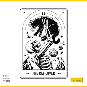 L'amant de chat squelette SVG, svg squelette de carte de tarot, svg tarot drôle, svg squelette, svg squelette de chat, cadeau pour un ami