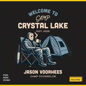 Funny Jason Voorhees Camp Crystal Lake Vintage Design (SVG PNG) image 3