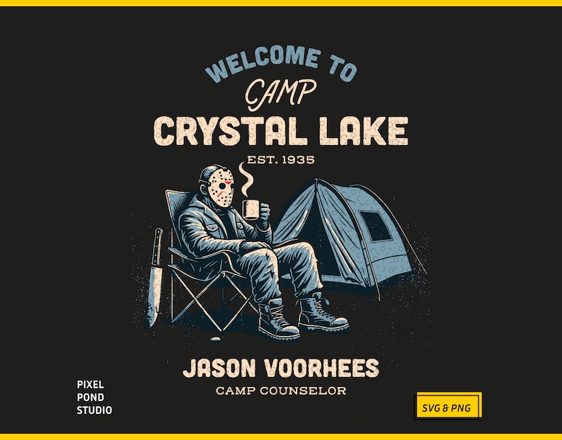 Funny Jason Voorhees Camp Crystal Lake Vintage Design (SVG PNG) image 3