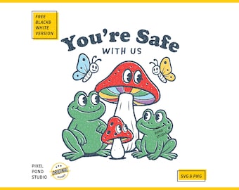 Retro Frogs, Mushrooms, Butterflies LGBTQ Ally Design (SVG PNG)