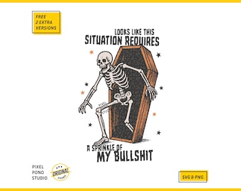 Funny Skeleton Coffin Halloween Design: Sprinkle of Bullshit Quote (SVG PNG)