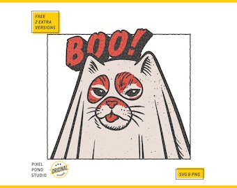 Cheeky Cat Ghost Costume: Retro Halloween SVG PNG Digital Design