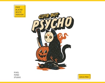 Funny Cat Halloween SVG: Jason Mask, But Psycho (PNG, SVG File