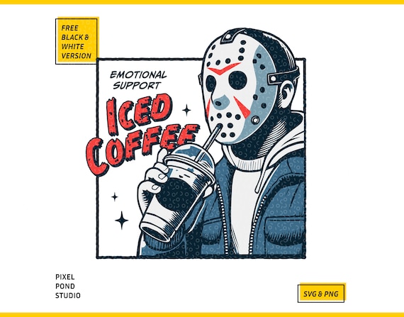 Jason Voorhees Emotional Support Iced Coffee: Horror Halloween SVG PNG (Digital Download)