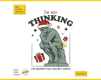 Funny Regretting Secret Santa, The Thinker Christmas Design (SVG PNG)