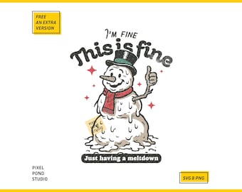Funny Meltdown Snowman: Retro Christmas Design (SVG PNG)
