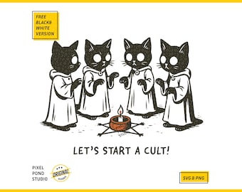 Funny Cat: Let's start a cult Vintage Retro Comic digital design SVG PNG