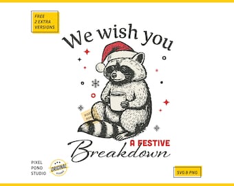Festive Raccoon Christmas Hat SVG PNG: Funny Holiday Design