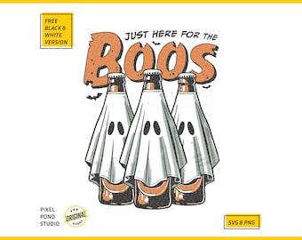 Halloween - Just here for the boos SVG PNG in Trendy Comic Vintage design for Tees, Wall art, Stickers, Tote Bags etc