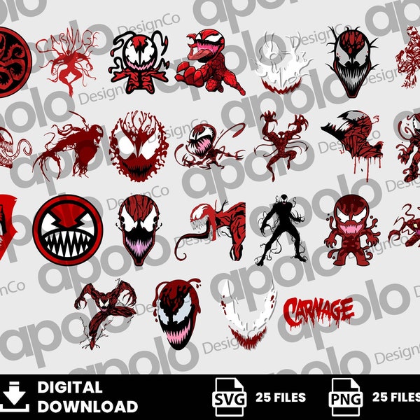 Clipart, Superhero Svg, Villains Svg, Carnage Svg, SpiderMan Svg, Spider Svg, Digital Download, PNG, SVG, Cricut, Silhouette