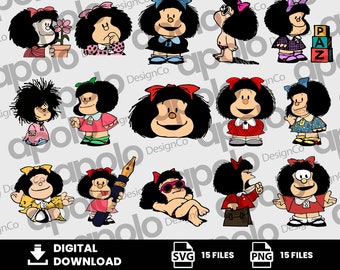 Clipart, Mafalda Svg, Girl Svg, Pink Svg, Junior Svg, Love Svg, Animation Svg, Digital Download, PNG, SVG, Cricut, Silhouette