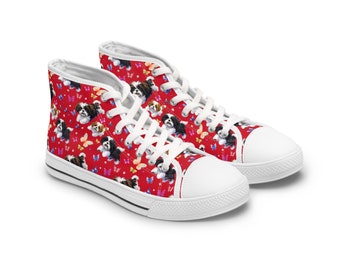 Shih Tzu Cani e Farfalle, Sneakers alte da donna - Design alla moda divertente per abbigliamento casual, skateboard, basket - Taglie 5.5-12