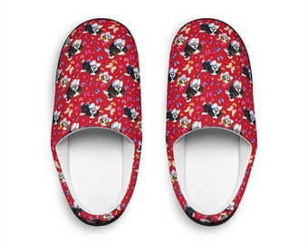 Shih Tzu Dogs and Butterflies, Red Women's Indoor Slippers - Fun Fashion Design for Casual Wear, Soft Comfortable House Shoe - Sizes 7-12