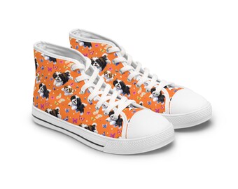 Shih Tzu Dogs and Butterflies, Women's High Top Sneakers - Fun Fashion Design for Casual Wear, Skateboarding, Basketball - Sizes 5.5-12