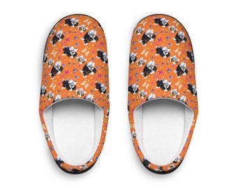 Shih Tzu Dogs and Butterflies, Orange Women's Indoor Slippers - Fun Fashion Design for Casual Wear, Soft Comfortable House Shoe - Sizes 7-12