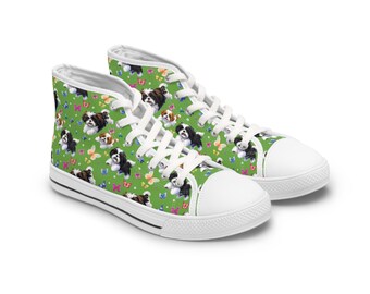 Shih Tzu Cani e Farfalle, Sneakers alte da donna - Design alla moda divertente per abbigliamento casual, skateboard, basket - Taglie 5.5-12