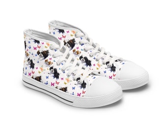 Chiens shih tzu et papillons, baskets montantes pour femmes - Design tendance amusant pour vêtements de loisirs, skateboard, basket-ball - Tailles 5,5-12