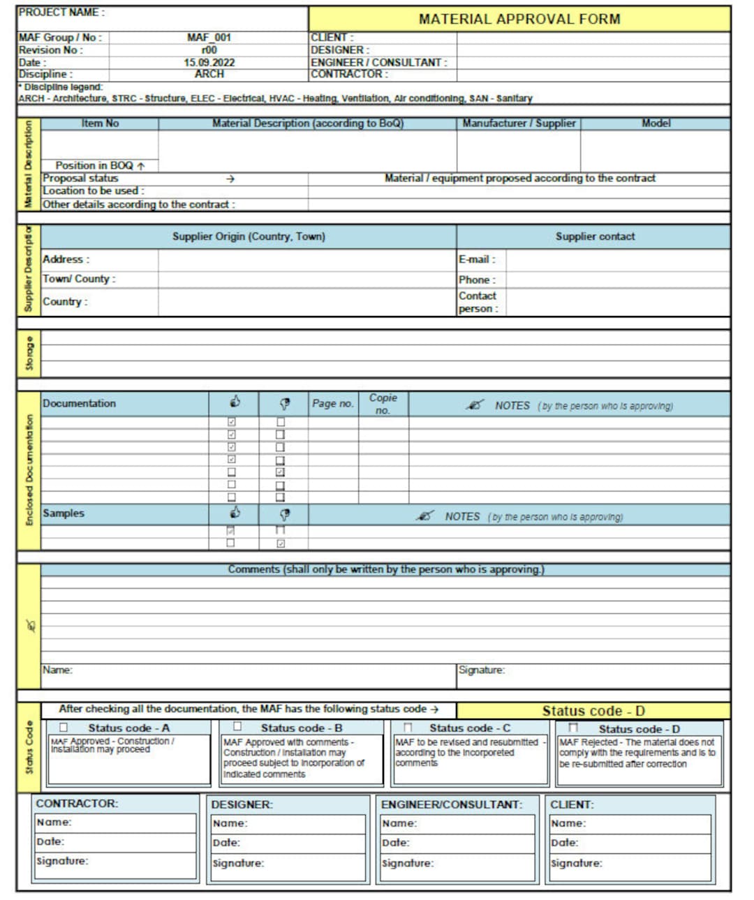 Material Approval Form Template Etsy