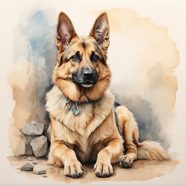 Two german shepherd dogs AI created for digital print #12