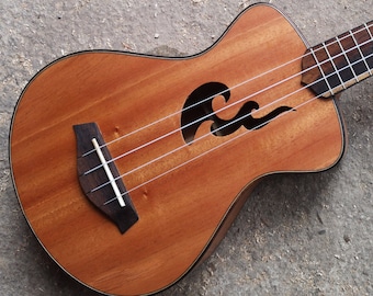 Handmade Mahogany Tenor Ukulele: Flame Cut Sound Hole, Big Body