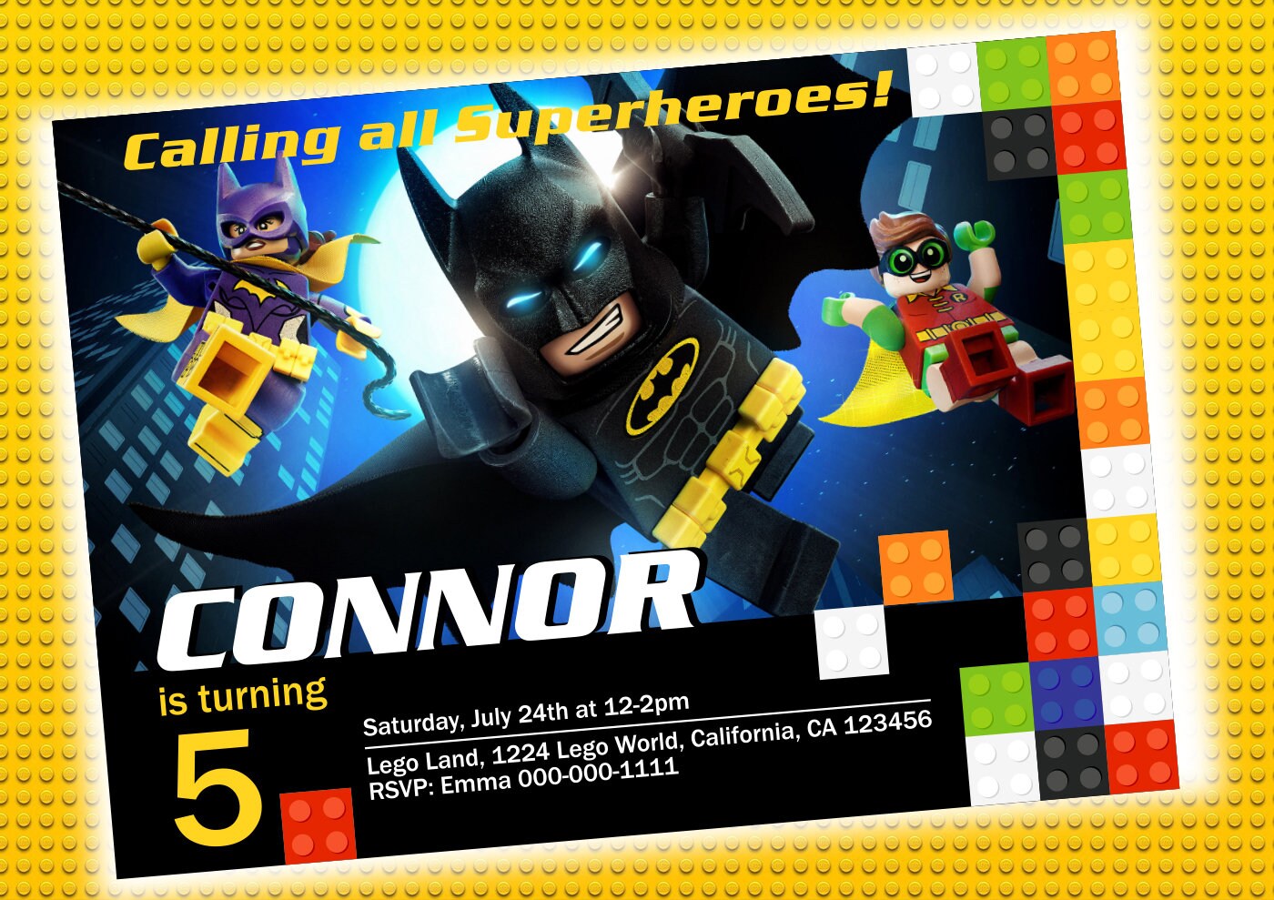 Superhero batman boys birthday invitation printable file