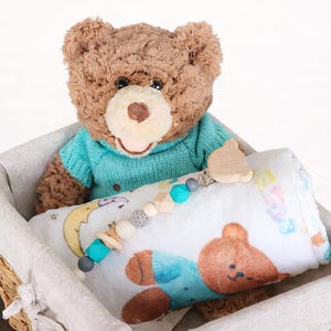 Conjunto de regalo para bebé osito de peluche, regalo para recién nacido, niño, caja de regalo para mamá primeriza, osito de peluche, manta de osito, regalo para baby shower, caja de regalo para bebé niño, regalo neutro para bebé.