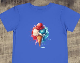 T-shirt à manches courtes rouge, blanc et bleu pour tout-petit en cornet de crème glacée