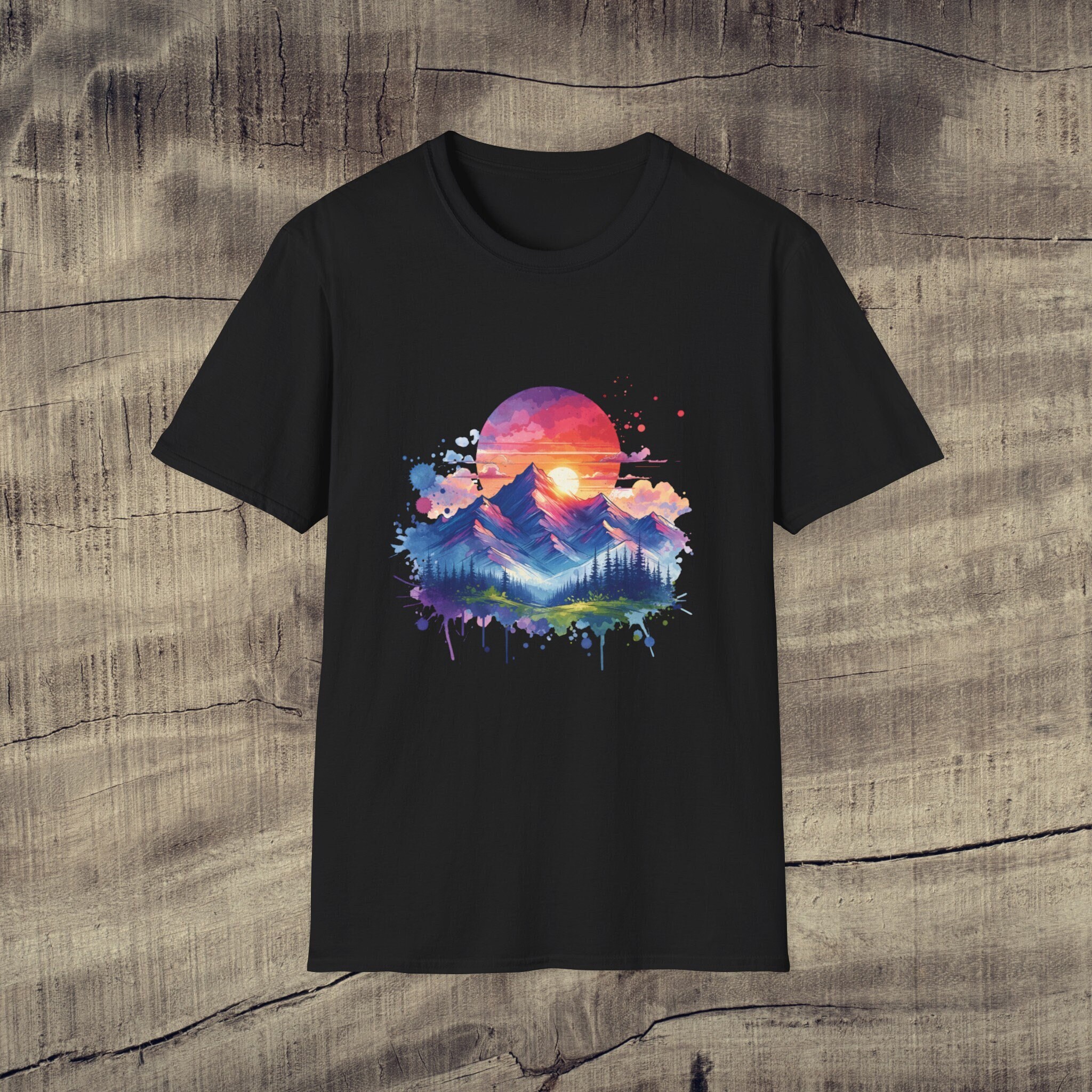 Mountain Sunset Unisex Softstyle T-shirt Gift for Nature Lover