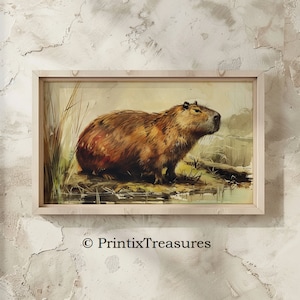 Capybara Print Digital Download, Cute Capybara, Vintage Painting, Capybara Picture Wall Art, Capybara Poster Digital Print, Instant Download