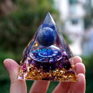 Natürliche Tigerauge Orgonit Pyramide Heilsteine Centerpiece Energie-Generator Reiki Chakra Multiplikator Orgon Amethyst Meditation Bild 1