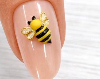 4pcs 3D mini Bee Nail Art Charms: C Curve Acrylic Adhesion Nail Decorations