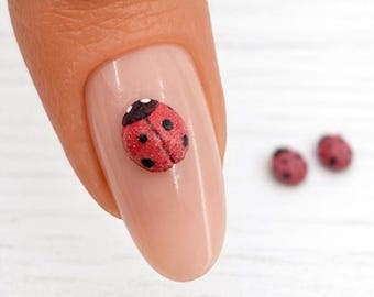 4pcs 3D C Curved Ladybug Nail Charm – Cute Red Ladybug Nail Art – Spring Nail Accessory