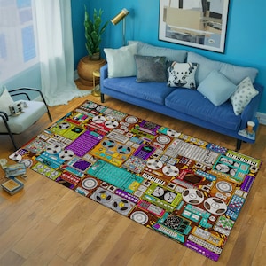 Retro Cassettes Rug, Colorful Rug, Cassette Pattern Rug, Retro Tapes Rug, Room Decor, Area Rug,Retro Decor,Popular Rug,Home Decor,Custom Rug